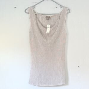 Ann Taylor Tank Top Size Large Silver Metallic Scoop Neck Holiday New Years NEW